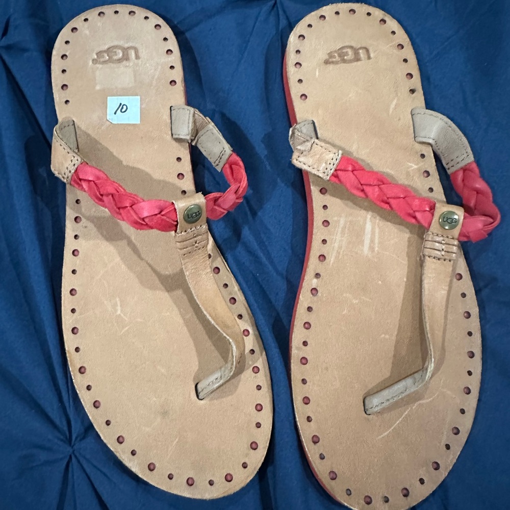 UGG Women's Sandals with Red and Tan Accents